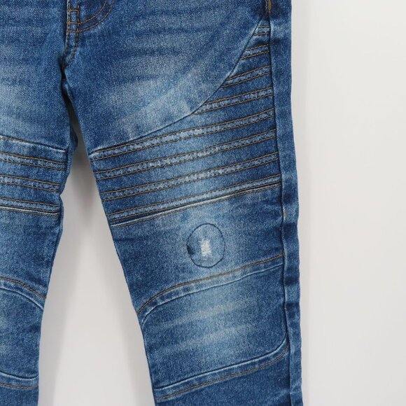 Phat Farm Boys 6 Skinny Fit Moto Motorcycle Jeans Distressed Patches Blue Denim - Picture 4 of 12